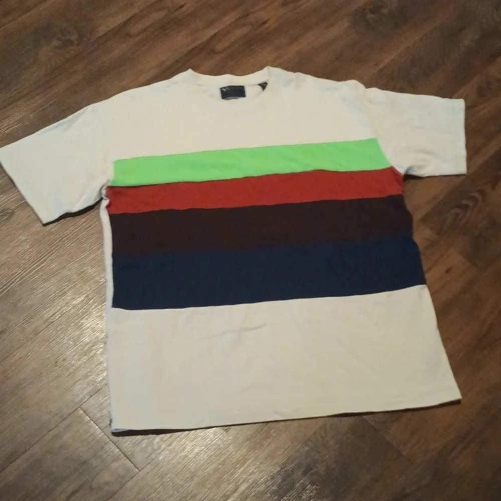 Scotch & Soda Cream Colorful Striped Front Crew Neck Tee A37